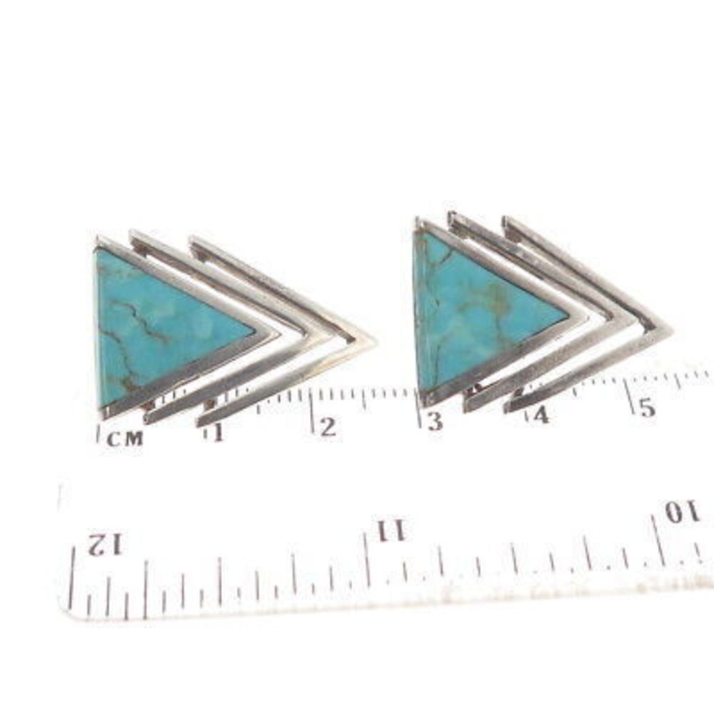 ANGELINE MILLER NAVAJO Old Pawn 925 Sterling Silver Vintage Turquoise Earrings - Picture 3 of 7